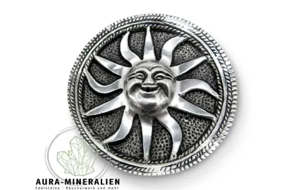 Runder Räucherstäbchenhalter aus Weißmetall in Form einer Sonne