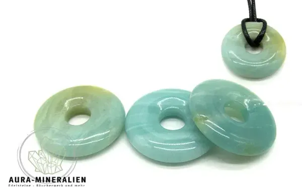Blau-grüner Amazonit Donut 3 cm Durchmesser aus Peru