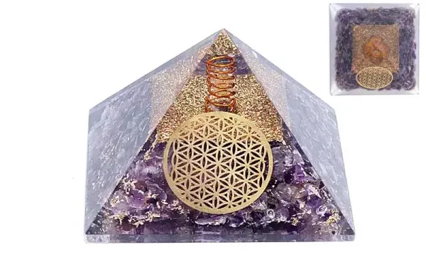 Amethyst Orgonit Pyramide mit Kraftsymbol 