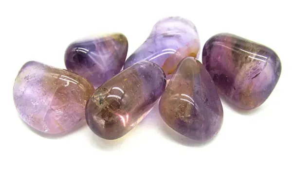 Ametrin Trommelstein aus Bolivien mit sichtbaren Amethyst- und Citrin