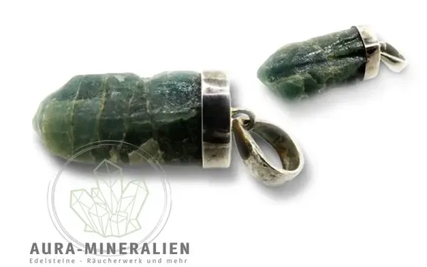 Blau-grüner Apatit Naturkristall Anhänger in 925er Silberfassung aus Bahia, Brasilien – Aura Mineralien