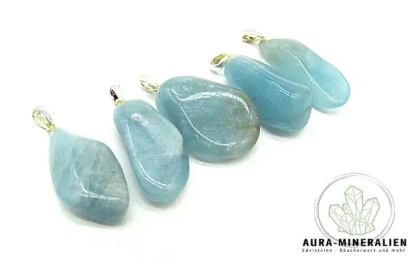 Aquamarin Trommelstein Anhänger mit Silber Stiftöse