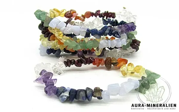 Buntes Chakra Splitterarmband mit Amethyst, Aventurin und Karneol u.a.