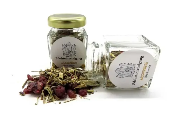 Räuchermischung zur Edelsteinreinigung im 50 ml Glas mit Kräutern und Harzen