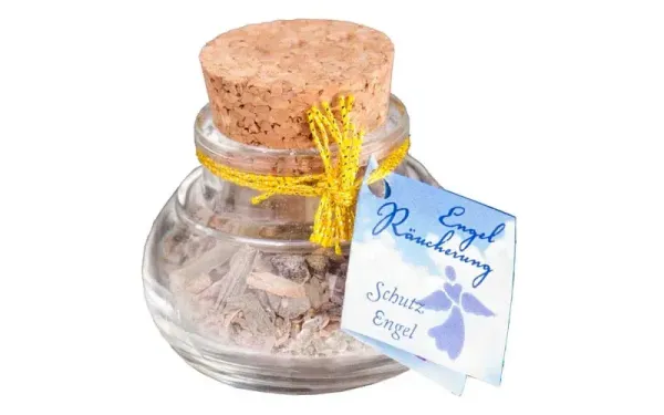 Glasfläschchen mit der hellen Schutzengel-Räuchermischung