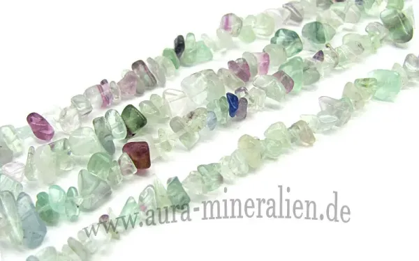 Fluorit Splitter Kettenstrang 80 cm in hellgrün und violett aus Brasilien – Aura Mineralien