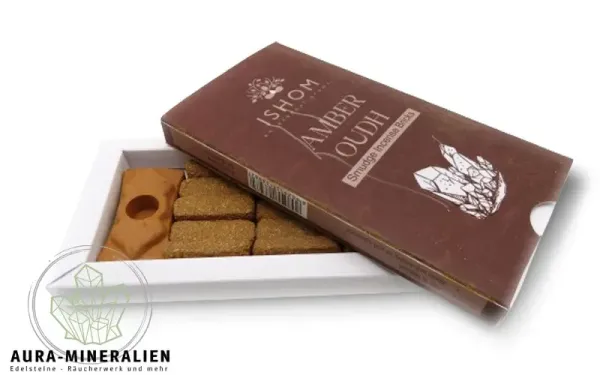 Handgefertigte ISHOM Amber-Oudh Räuchersteine mit Terrakotta-Halter