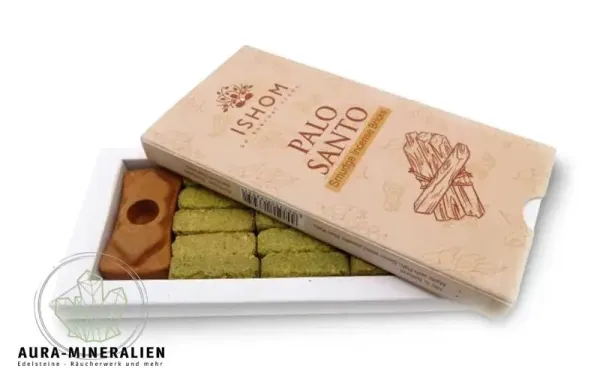 Handgefertigte ISHOM Palo Santo Räuchersteine mit Terrakotta-Halter