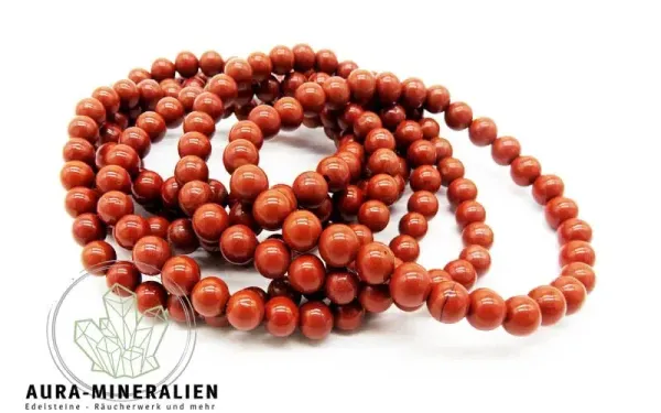 Filigranes Kugelarmband aus rotem Jaspis mit 6mm Perlen auf Gummizug