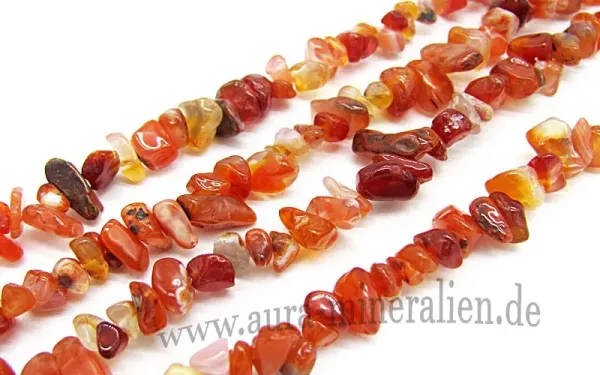Leuchtend orangefarbener Karneol Splitter Kettenstrang 80 cm aus Indien – Aura Mineralien