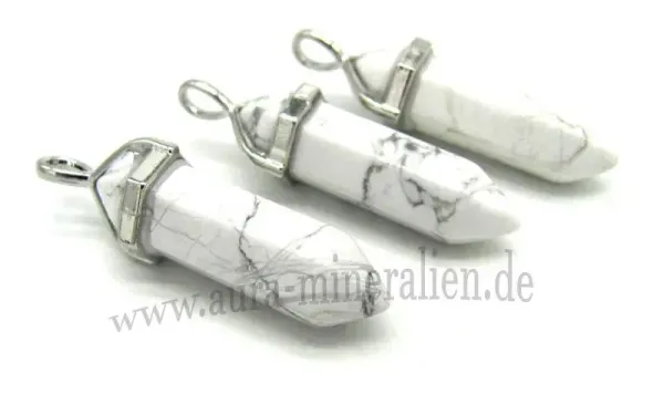 Weißer Magnesit Doppelender Anhänger mit Metallfassung