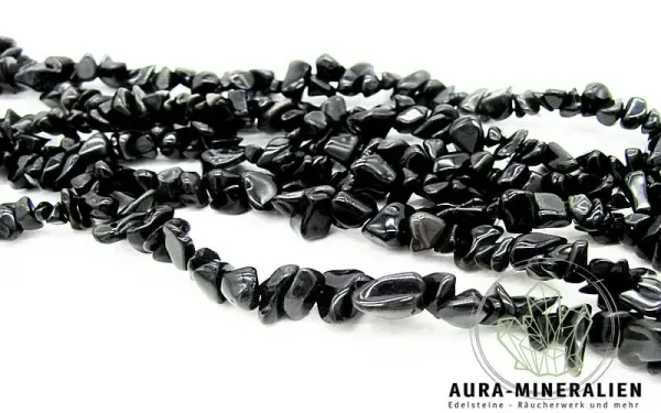 Tiefschwarze Obsidian Splitterkette 80 cm endlos aus Mexiko – Aura Mineralien
