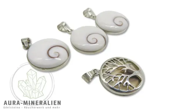 Operculum Anhänger Shiva Auge mit Silber Lebensbaum Rückseite