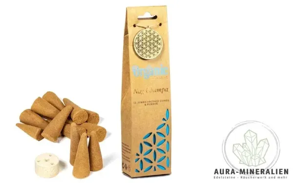Nag Champa Jumbo Räucherkegel Set mit Keramik-Halter und natürlicher Verpackung