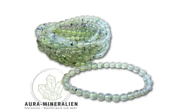 Prehnit Kugelarmband mit hellgrünen Steinen und Epidot-Einschlüssen