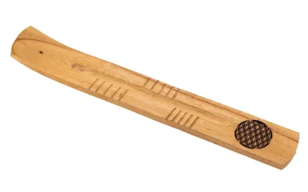 Räucherstäbchenhalter aus Mangoholz mit geschnitzter Blume des Lebens