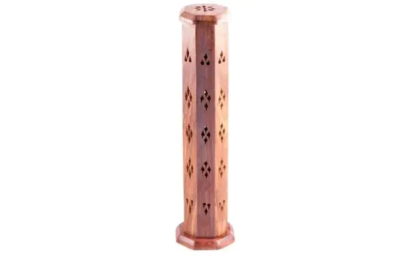 Hoher Räucherturm aus Holz mit Schnitzereien für Räucherstäbchen 30cm