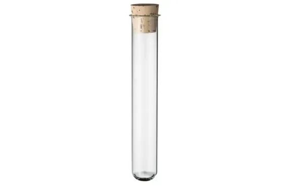 Reagenzglas aus Klarglas mit Naturkorken und verstärktem Rand