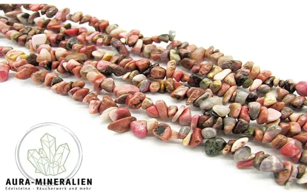 Rosafarbener Rhodonit Splitter Kettenstrang 80 cm aus Madagaskar – Aura Mineralien