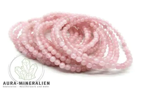Zartrosa Rosenquarz Kugelarmband mit feinen 3-4mm Perlen auf Gummizug
