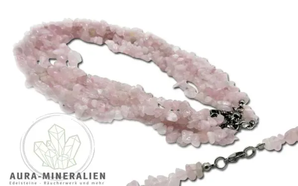 Sanft rosafarbene Rosenquarz Splitterkette 45 cm mit silberfarbenem Verschluss – Aura Mineralien