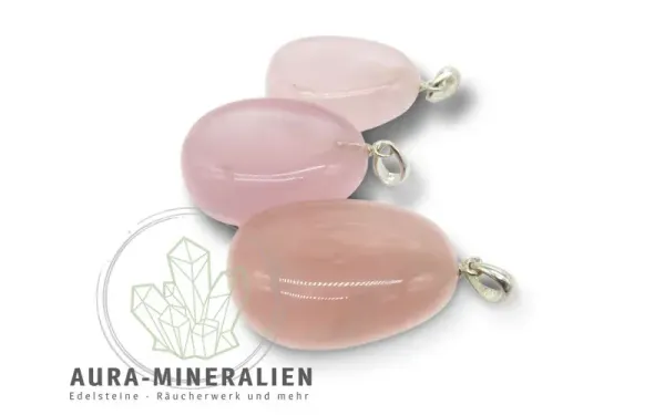 Zartrosa, flacher Rosenquarz Anhänger mit eleganter silberner Stiftöse – Aura Mineralien