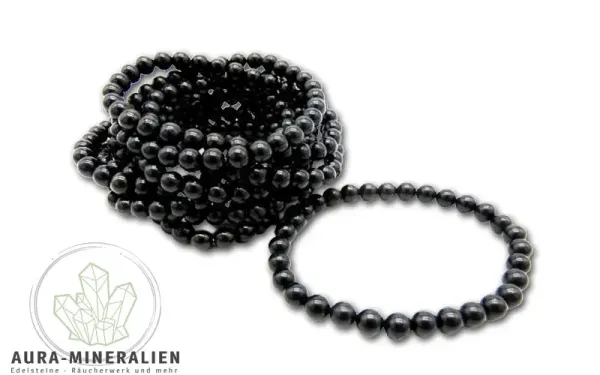 Tiefschwarzes Schungit Kugelarmband aus Karelien mit polierten 6mm Perlen