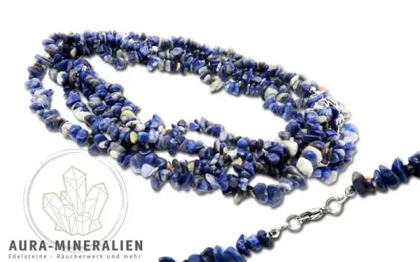 Tiefblaue Sodalith Splitterkette 45 cm mit silberfarbenem Verschluss – Aura Mineralien