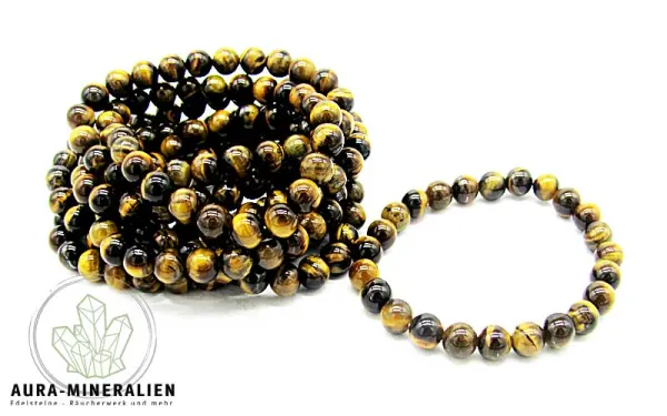 Goldbraun schimmerndes Tigerauge Kugelarmband mit 8mm Perlen
