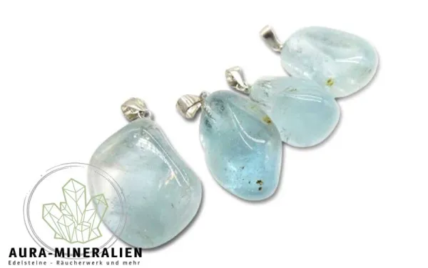Topas blau Trommelstein Anhänger | Silber Stift/Öse