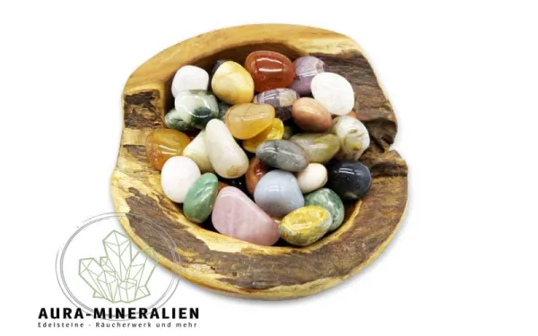 Natur-Edelstein-Mix aus Indien: 500g bunte Trommelsteine 2-3 cm.