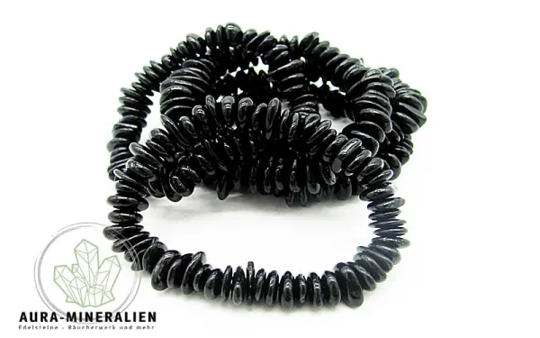 Schwarzes Turmalin Schörl Armband mit großen Edelstein-Chips und Gummizug.
