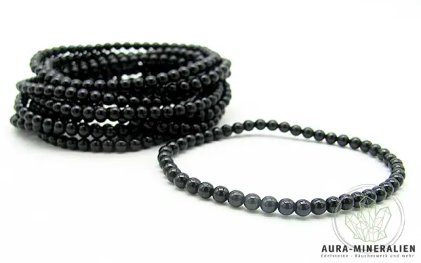 Filigranes Kugelarmband aus schwarzem Turmalin Schörl mit Gummizug.