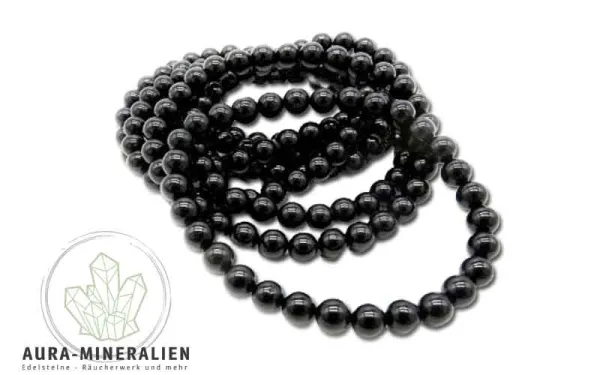 Turmalin schwarz ( Schörl ) Kugelarmband elastisch 8 mm / Ø 19 cm