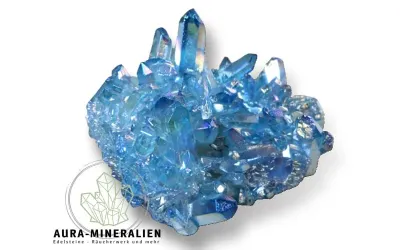 Aqua Aura Kristallstufe ( mit Gold bedampfter Bergkristall ) Einzelstück #1 Aqua Aura Kristallformation, erl...