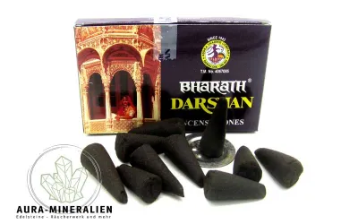 Darshan Räucherkegel Packung mit 10 Stück und Metalluntersetzer