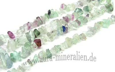 Fluorit Splitter Kettenstrang 80 cm in hellgrün und violett aus Brasilien – Aura Mineralien