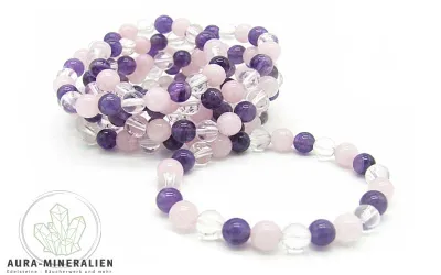 Edelstein-Armband Goldenes Dreieck mit Amethyst, Rosenquarz und Bergkristall
