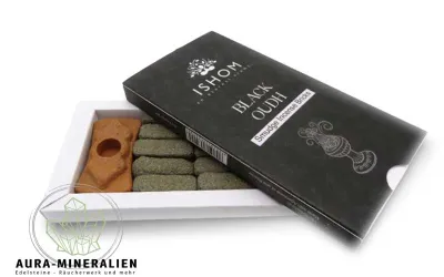 Handgefertigte ISHOM Black-Oudh Räuchersteine im Terrakotta-Halter