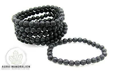 chwarzes Lava Armband aus 6mm Perlen mit poröser Oberflächenstruktur