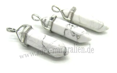 Weißer Magnesit Doppelender Anhänger mit Metallfassung
