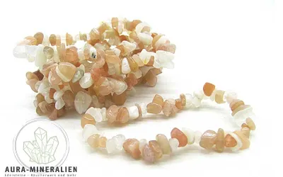 Mondstein Splitterarmband in den Farben Weiß Beige und Pfirsich