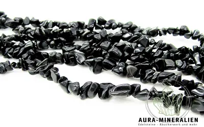 Tiefschwarze Obsidian Splitterkette 80 cm endlos aus Mexiko – Aura Mineralien
