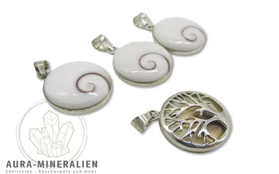 Operculum Anhänger Shiva Auge mit Silber Lebensbaum Rückseite