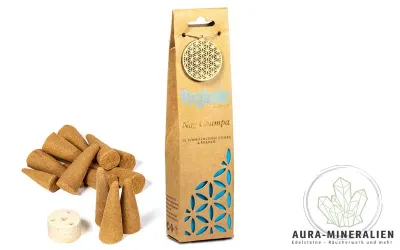 Nag Champa Jumbo Räucherkegel Set mit Keramik-Halter und natürlicher Verpackung