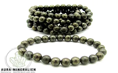 Goldglänzendes Pyrit Kugelarmband mit 8mm großen Perlen auf Gummizug
