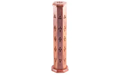 Hoher Räucherturm aus Holz mit Schnitzereien für Räucherstäbchen 30cm