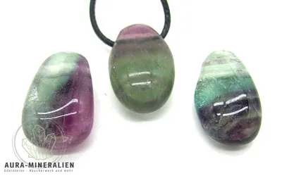 Regenbogenfluorit Tropfen Anhänger gebohrt Regenbogenfluorit Tropfen Anhänger 25mm mit violetter und grüner Bänderung