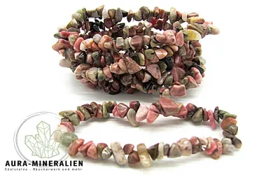 Rosa-schwarz marmoriertes Rhodonit Splitterarmband auf Gummizug
