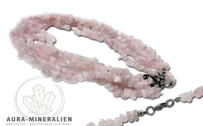 Sanft rosafarbene Rosenquarz Splitterkette 45 cm mit silberfarbenem Verschluss – Aura Mineralien